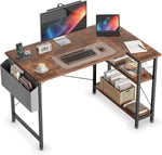 Reversible L-Shaped Computer Desk with monitor, laptop, and storage, perfect for home office and gaming room setup.