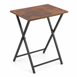 Rustic folding TV tray table with metal legs, perfect for small spaces and easy storage.