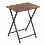 Rustic folding TV tray table with metal legs, perfect for small spaces and easy storage.