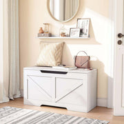 Rustic Wooden Storage bench in white, ideal for hiding clutter in entryway or living room, enhancing home decor.