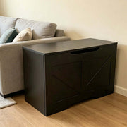 Rustic Wooden Storage bench in dark finish, ideal for organizing living spaces and enhancing home decor.