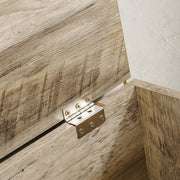 Close-up of the hinge on a Rustic Wooden Storage unit showcasing quality craftsmanship and rustic design.
