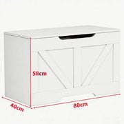 Rustic Wooden Storage bench in white, dimensions 80cm x 40cm x 58cm, perfect for entryway or living room organization.