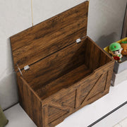Rustic Wooden Storage bench with an open lid, showcasing a spacious interior ideal for organizing entryway, toys, or living room items.