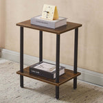 Industrial 2-Tier Side Table CT-331 featuring a compact design with stacked books and a clock on top.