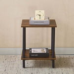Industrial 2-Tier Side Table with two shelves, featuring books and a clock, ideal for living room or office use.