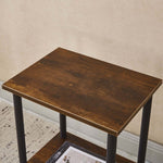 Close-up of the top surface of the Industrial 2-Tier Side Table CT-331 showcasing its rich wood finish and sturdy design.