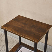 Close-up of the top surface of the Industrial 2-Tier Side Table CT-331 showcasing its rich wood finish and sturdy design.