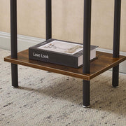 Industrial 2-Tier Side Table CT-331 with lower shelf displaying a book on a stylish carpet.