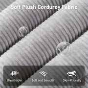 Soft plush corduroy fabric showcasing breathability, softness, and skin-friendly features for Corduroy Recliner Chair.