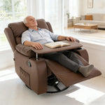 Swivel Rocker Recliner featuring a tray table, perfect for reading and relaxing in a cozy living space.