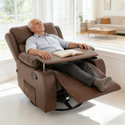 Swivel Rocker Recliner featuring a tray table, perfect for reading and relaxing in a cozy living space.