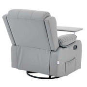 Swivel Rocker Recliner in light gray with tray table, designed for ultimate comfort and relaxation.