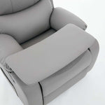 Swivel Rocker Recliner with tray table in a cozy gray upholstery, perfect for relaxation and convenience.