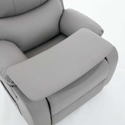 Swivel Rocker Recliner with tray table in a cozy gray upholstery, perfect for relaxation and convenience.