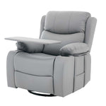 Swivel Rocker Recliner with tray table in gray color, designed for comfort and relaxation in any living space.