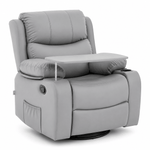Comfortable Swivel Rocker Recliner with Tray Table in light gray upholstery for ultimate relaxation.