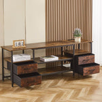 TV Stand with Charging Station featuring a rustic design and multiple storage drawers.