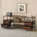 TV Stand with Charging Station featuring a rustic design and multiple storage drawers, perfect for TVs up to 75 inches.