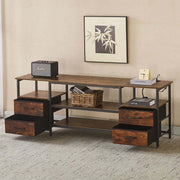 TV Stand with Charging Station featuring a rustic design and multiple storage drawers, perfect for TVs up to 75 inches.
