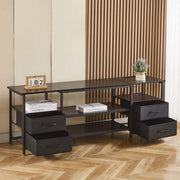 TV Stand with Charging Station showcasing metal design and smart storage with drawers.