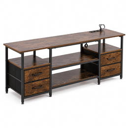 TV Stand with Charging Station featuring multiple drawers and open shelves for organized entertainment setup.