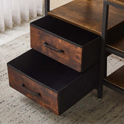 Close-up of TV stand drawers showing sleek black handles, perfect for the TV Stand with Charging Station.
