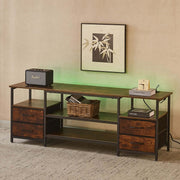 TV Stand with Charging Station featuring drawers, shelves, and modern design for organized entertainment setup.