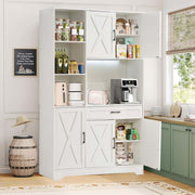 Kitchen Storage Cabinet White LED Buffet