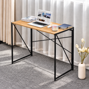 Grey wood finish folding study desk with black metal frame