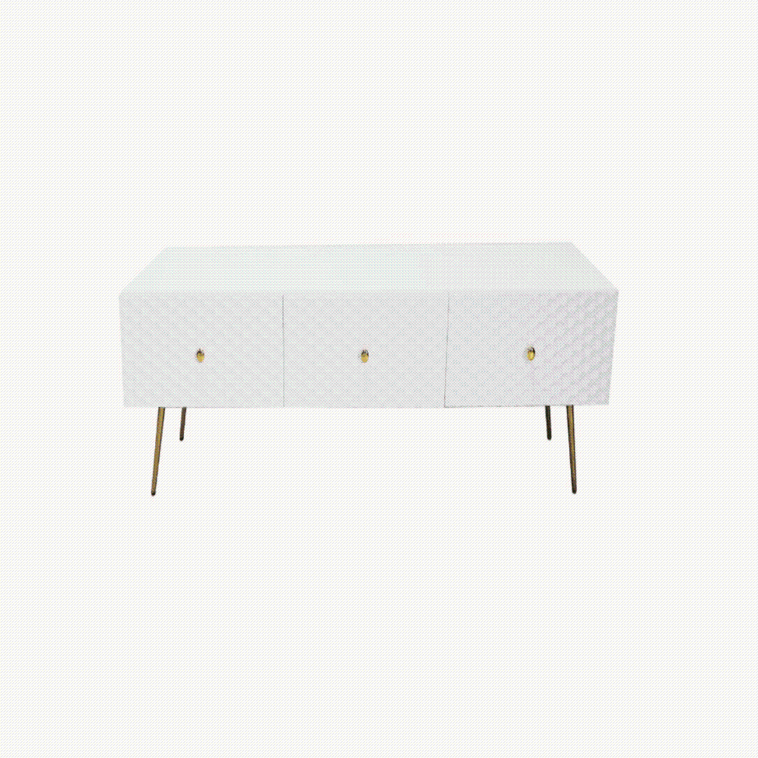 Elegant white glossy ivory TV stand with gold accents - A1818