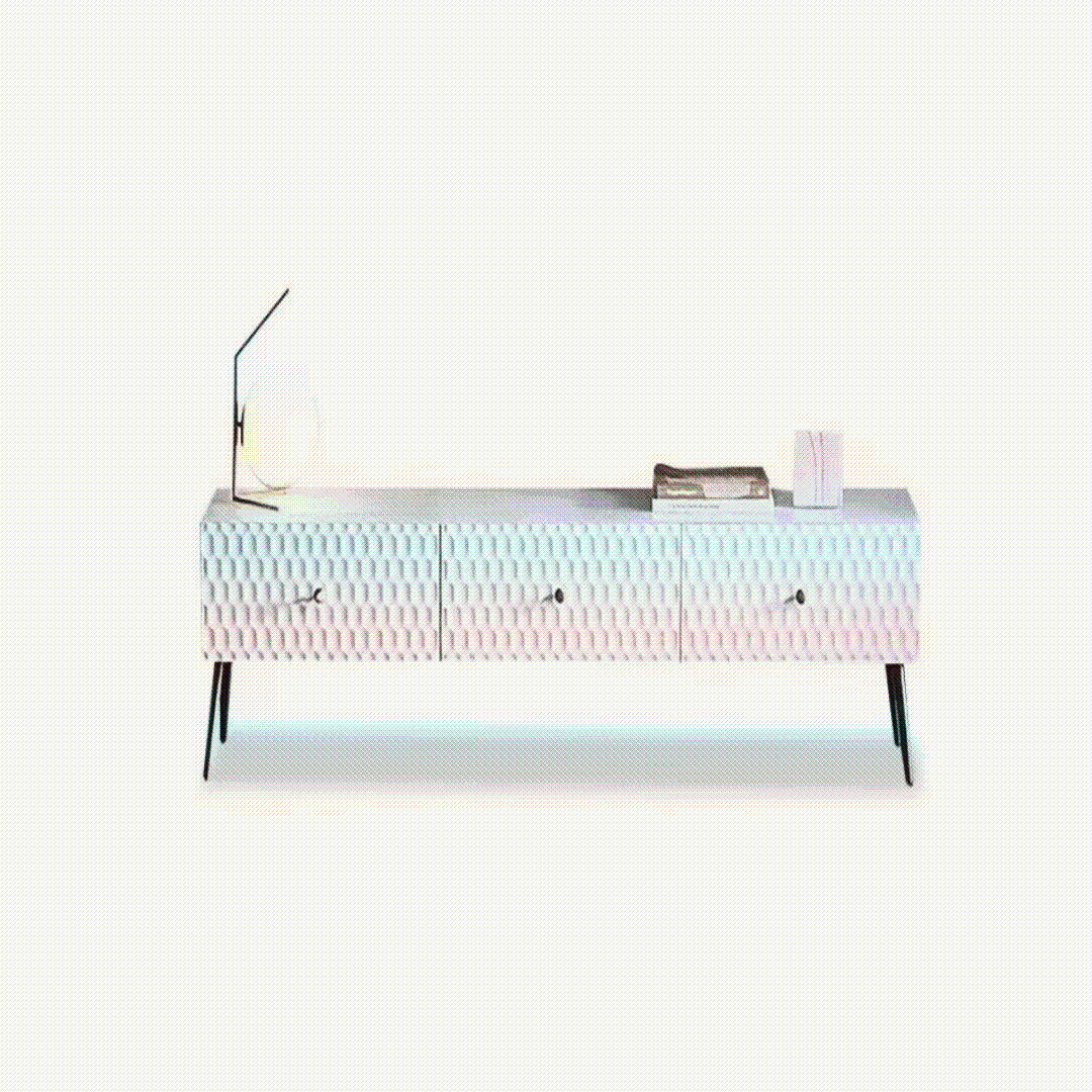 Elegant white glossy ivory TV stand with gold accents - A1818