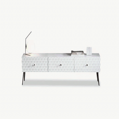 Elegant white glossy ivory TV stand with gold accents - A1818