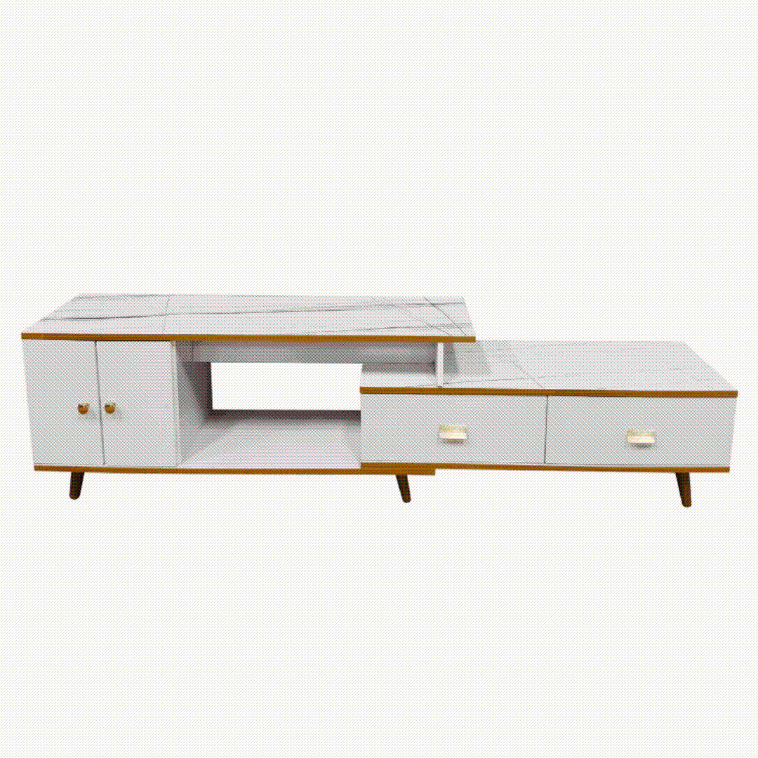 White and Black Bone Gold Adjustable Plasma TV Stand TV-3025